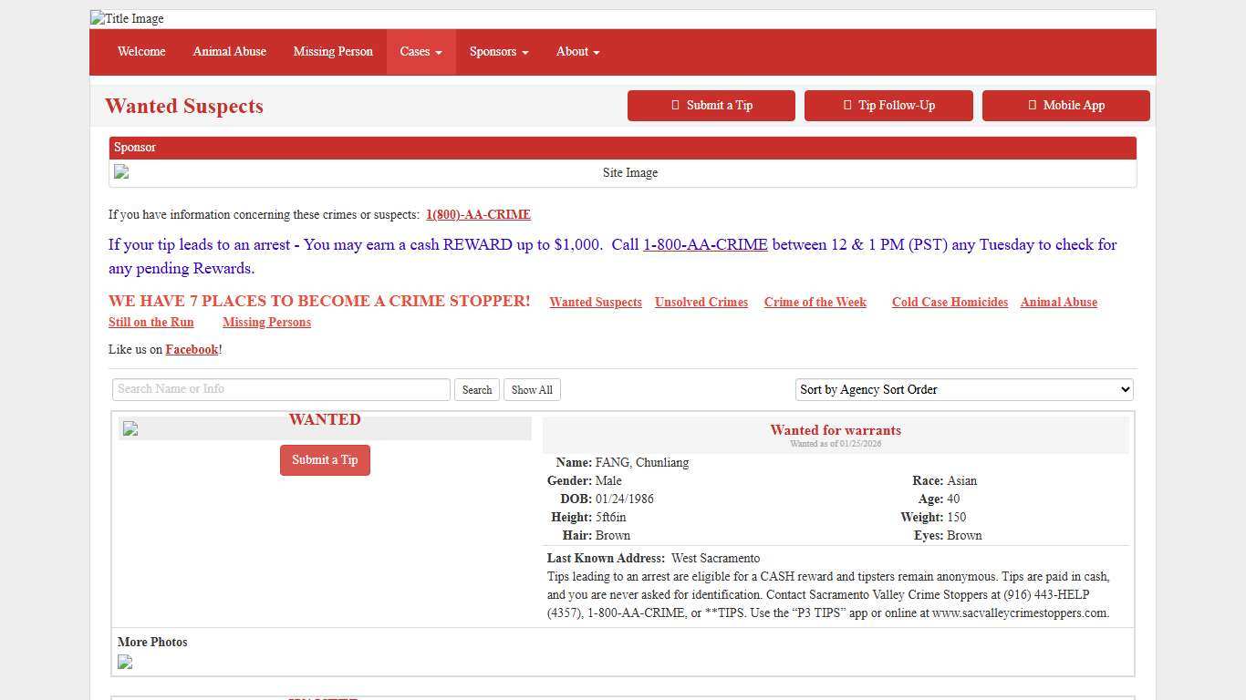 Wanted Suspects - Sacramento Valley Crime Stoppers