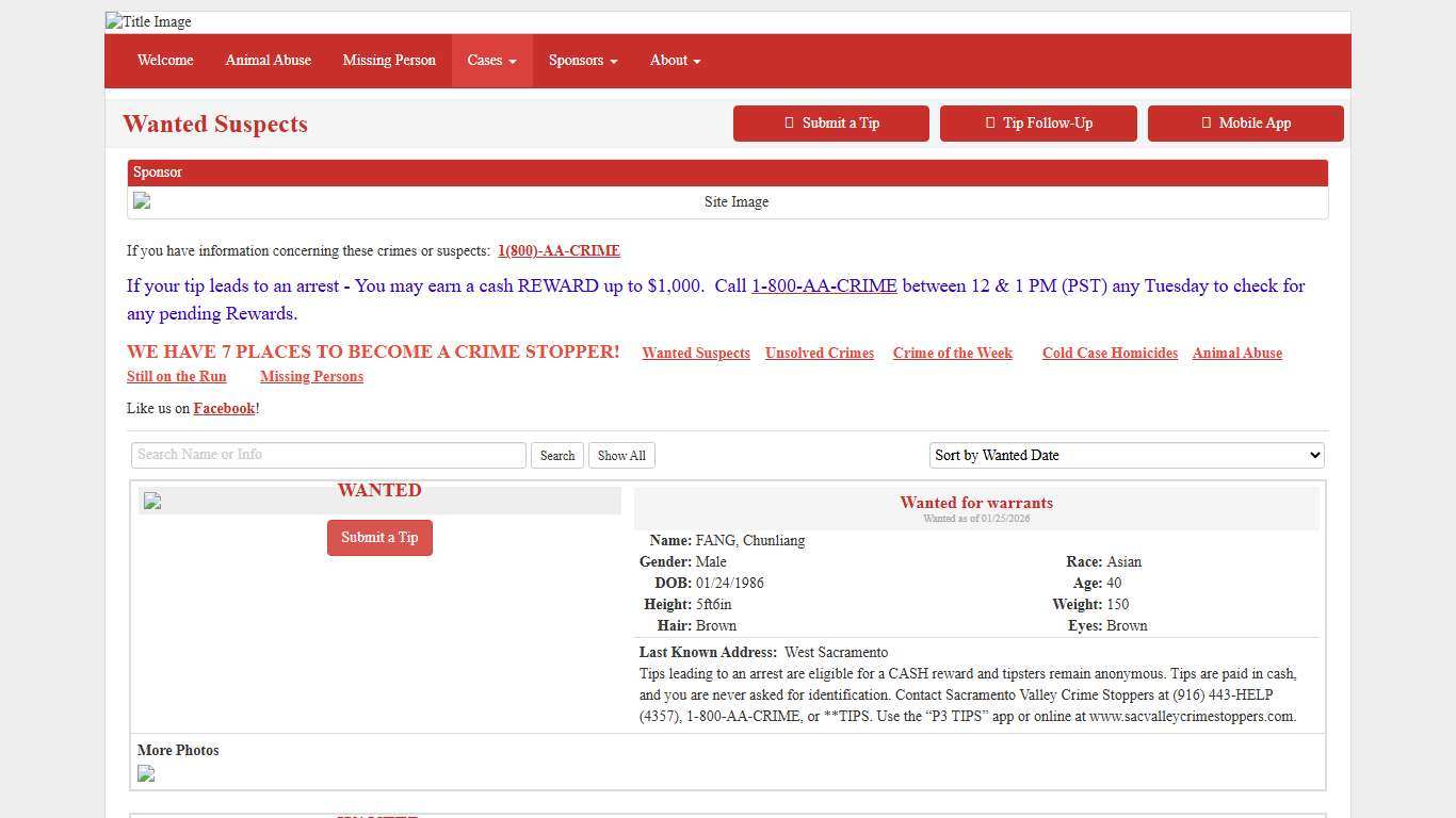 Wanted Suspects - Sacramento Valley Crime Stoppers